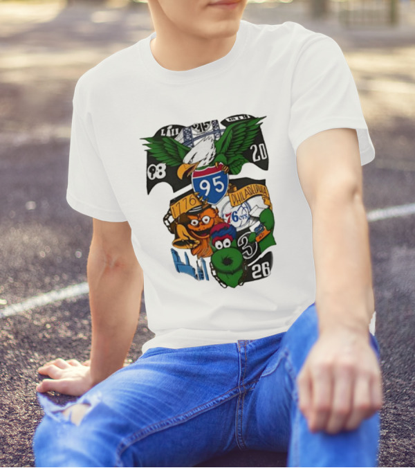 Philadelphia Icons 95 I-95 1776 Philadelphia 76ers Eagles Mascots 20 8 3 26 T-Shirt