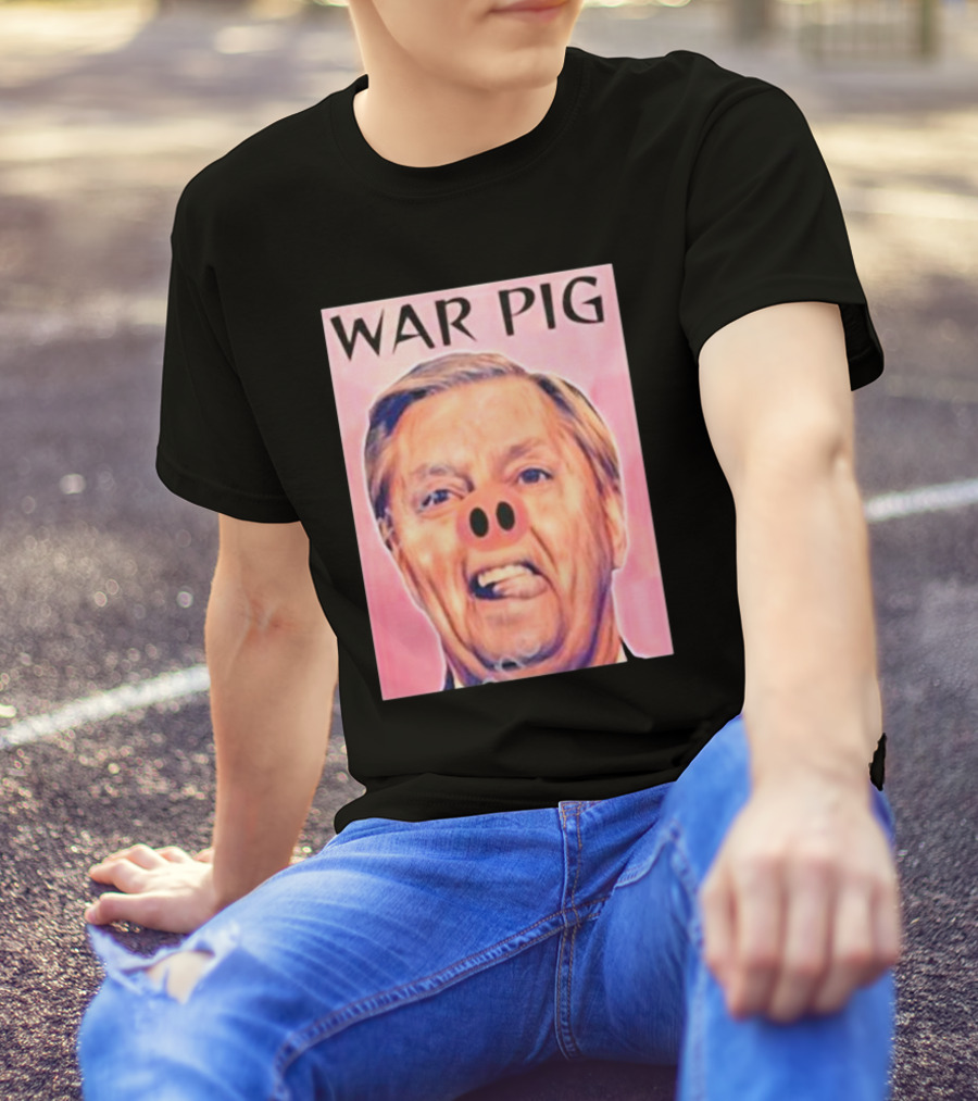 Infinitezeal Lindsey Graham War Pig Pink Nose Image T-Shirt