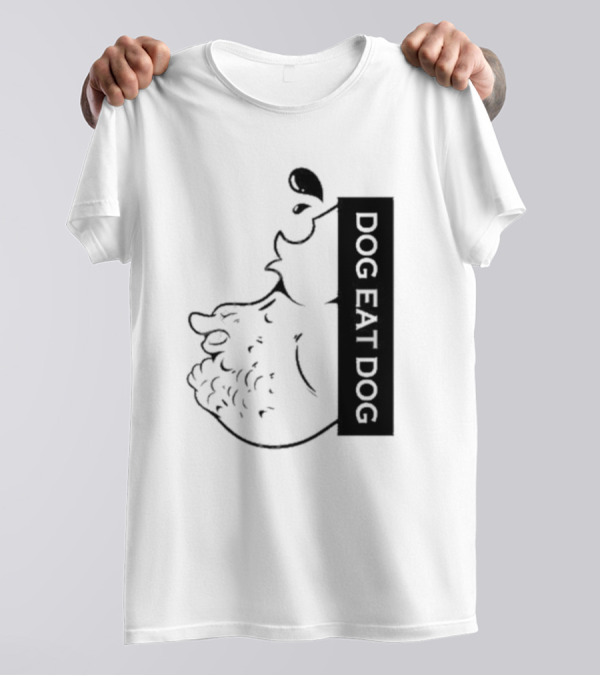 Slosh Dog Eat Dog Vertical Text Graphic With Cartoon Style Dog Outline T-Shirt