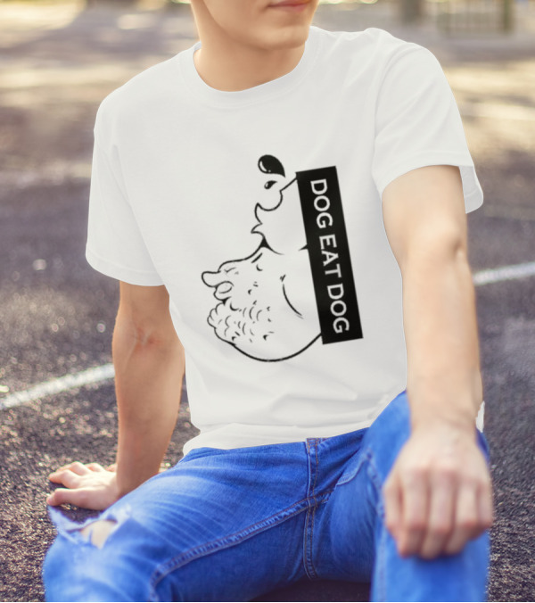 Slosh Dog Eat Dog Vertical Text Graphic With Cartoon Style Dog Outline T-Shirt
