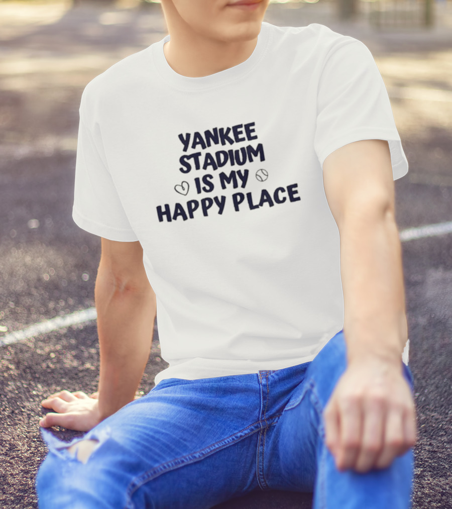 Yankee Stadium Is My Happy Place With Heart And Baseball Icons T-Shirt