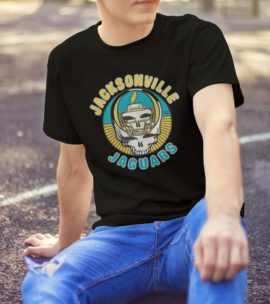 Jacksonville Jaguars Grateful Dead Skull Lightning Bolt Helmet Collaboration T-Shirt
