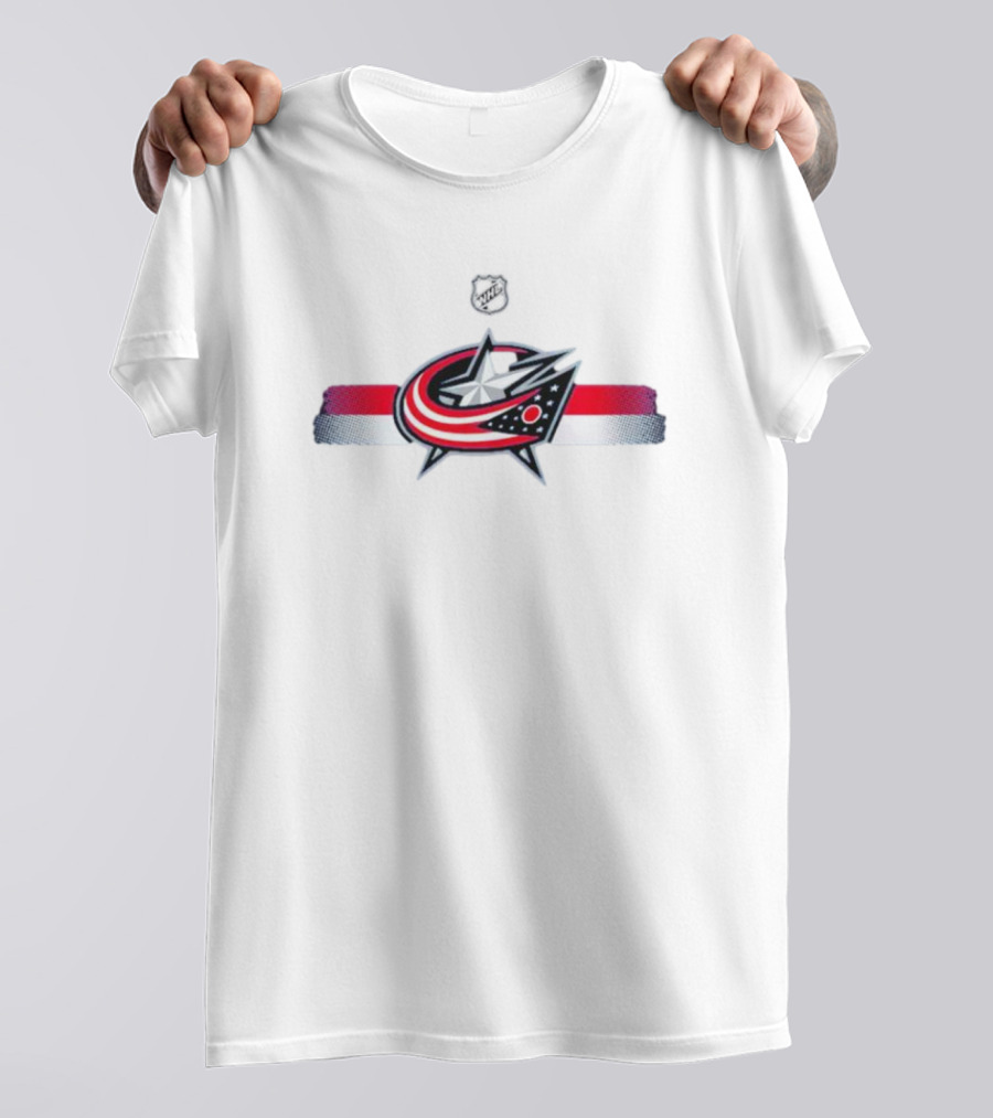 NHL Columbus Blue Jackets Emblem With Red White Blue Stripes T-Shirt