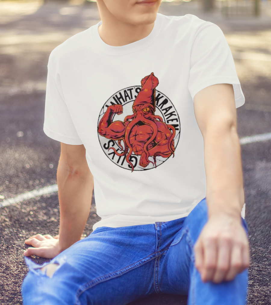 What’s Kraken Guys Sea Muscular Squid Circle T-Shirt