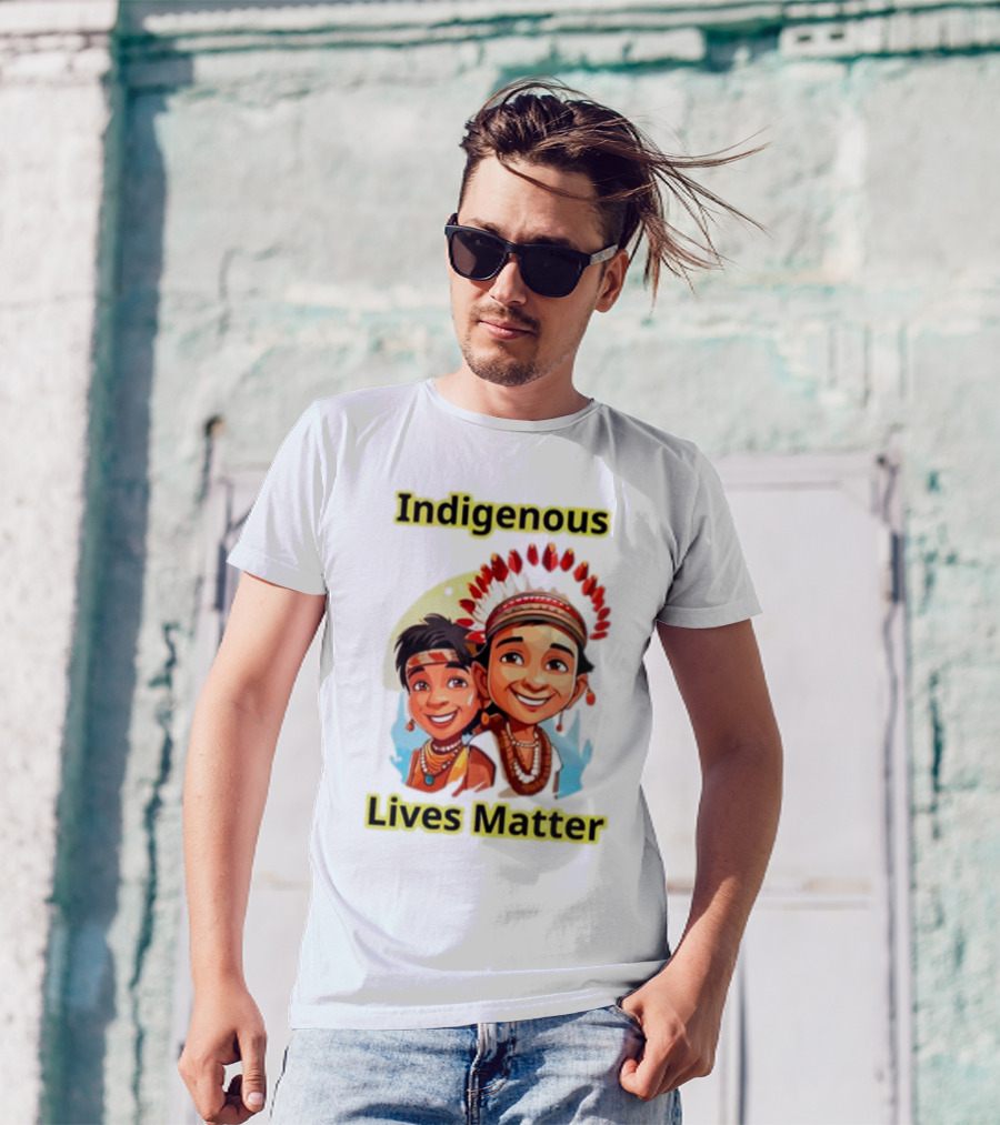 Indigenous Lives Matter Smiling Children Wearing Traditional Headdress T-Shirt