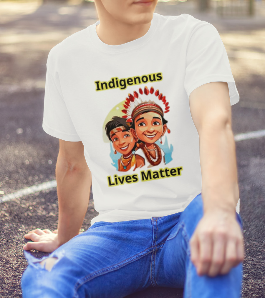 Indigenous Lives Matter Smiling Children Wearing Traditional Headdress T-Shirt