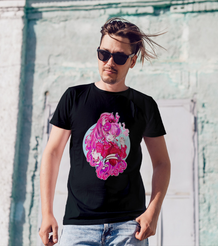 Invasion Club Ironmouse Pink Anime Character Art Collaboration T-Shirt