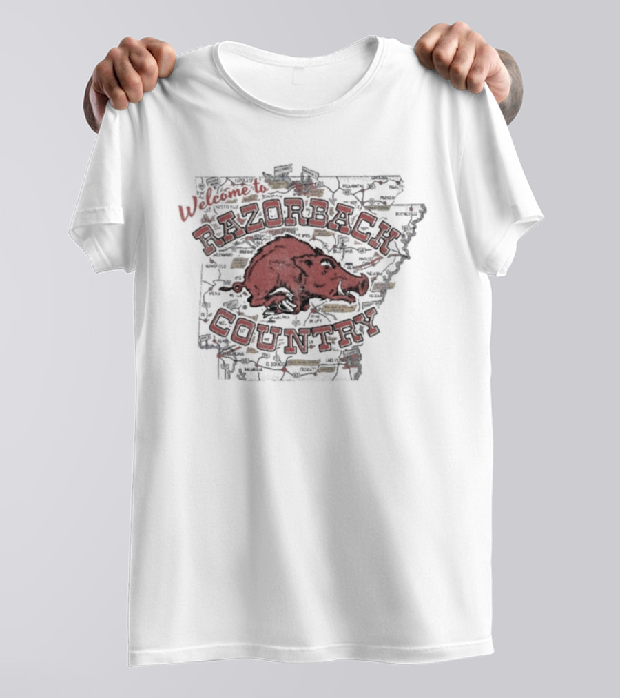 Welcome To Arkansas Razorback Country Map T-Shirt