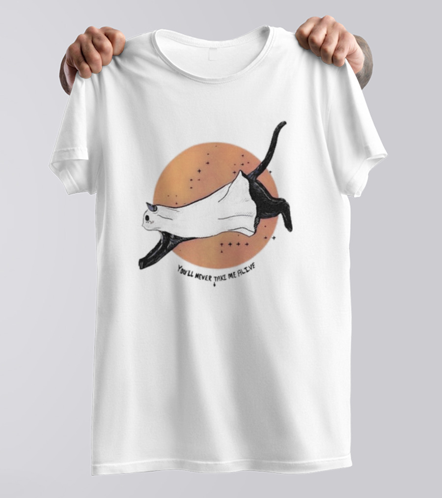You'Ll Never Take Me Alive Black Cat Halloween Moon Escape T-Shirt