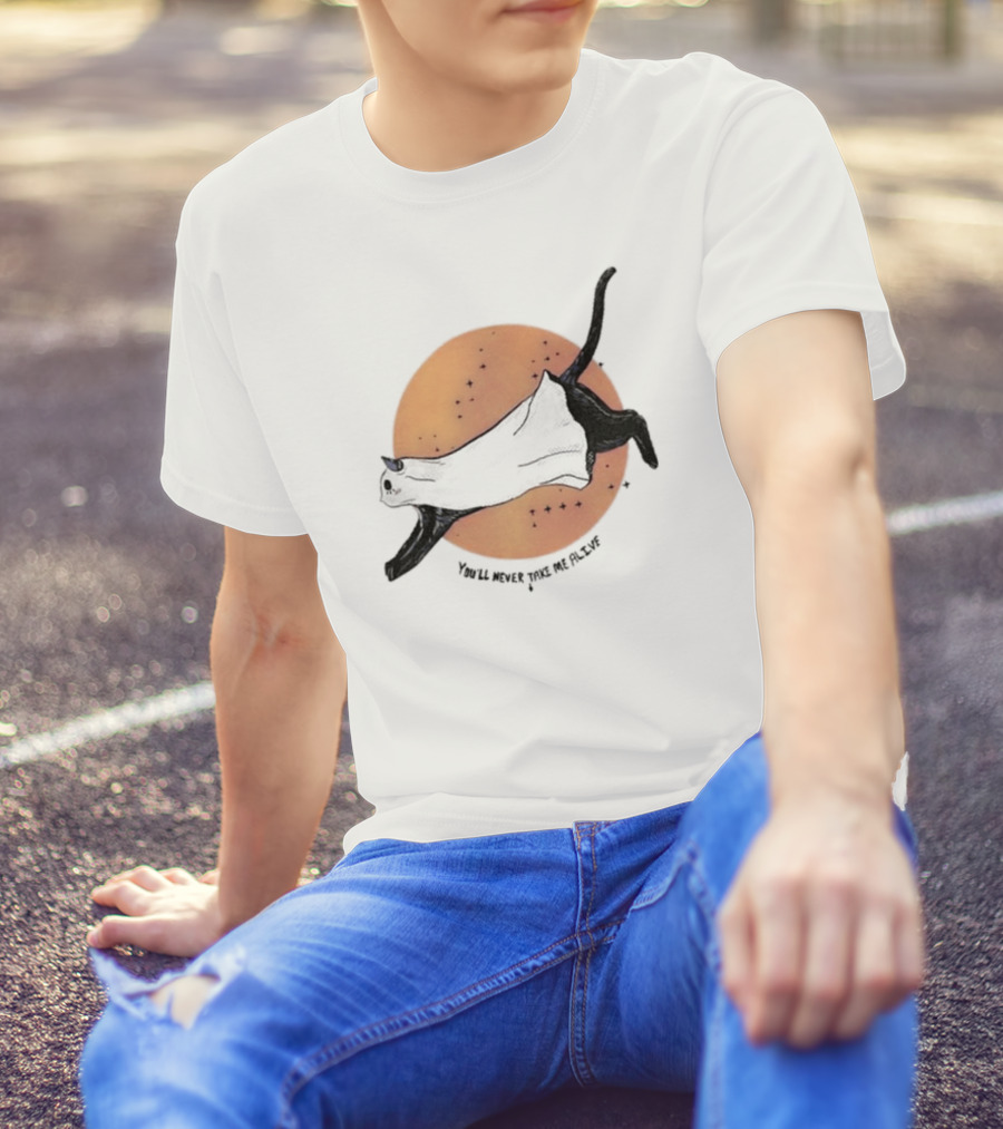 You'Ll Never Take Me Alive Black Cat Halloween Moon Escape T-Shirt