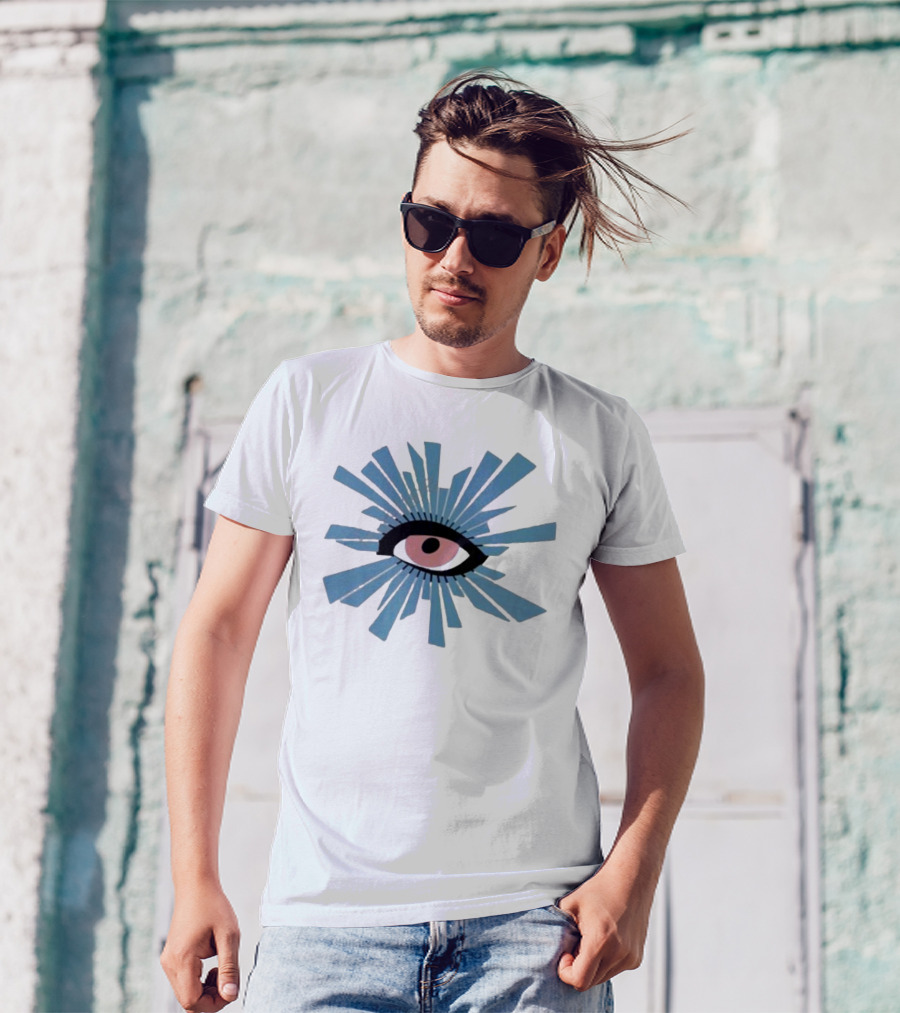In Gothic Store House Of Errors Eye Design With Radiating Blue Shards T-Shirt