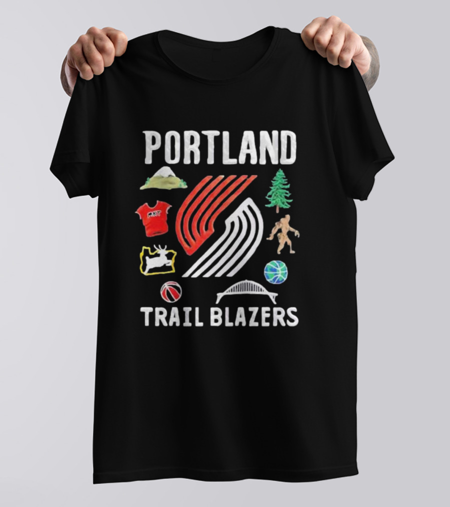 Portland Trail Blazers NBA X Market Claymation Mountains Trees Basketball Sasquatch Bridge T-Shirt