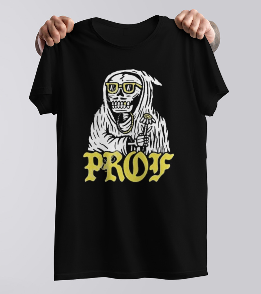 Prof Tombstones Skeleton With Yellow Glasses And Flower T-Shirt