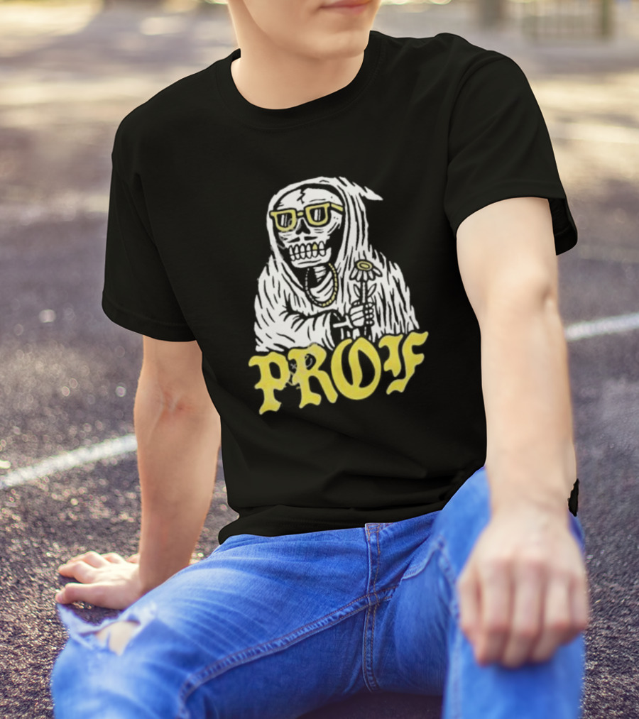 Prof Tombstones Skeleton With Yellow Glasses And Flower T-Shirt