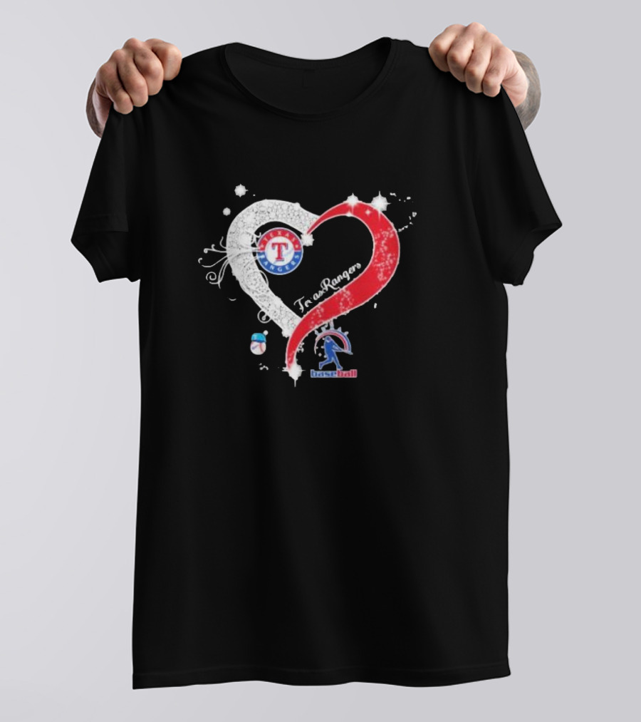 Texas Rangers Baseball Heart Logo Design With Team T-Shirt