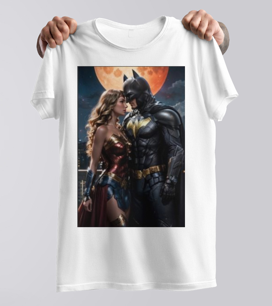 Batman And Wonder Woman Under Moonlight Romance Scene T-Shirt