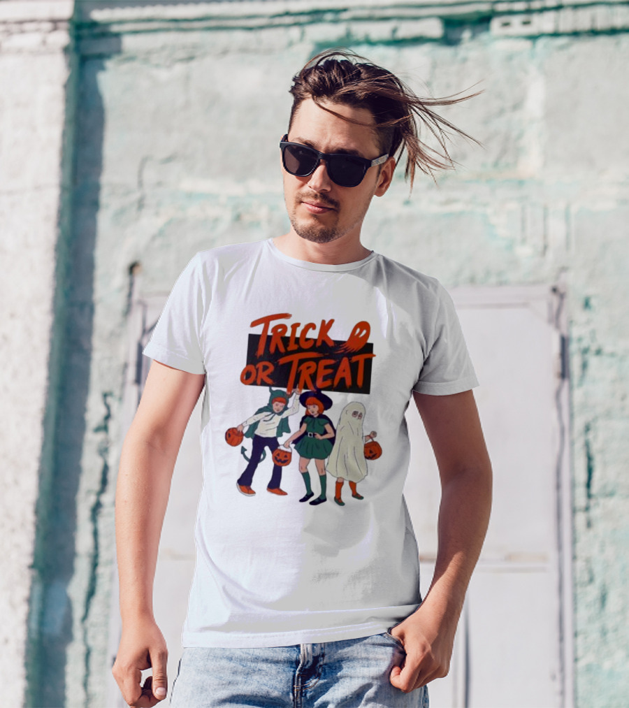 Trick Or Treat Friends In Halloween Festival With Pumpkins Ghost Costume T-Shirt