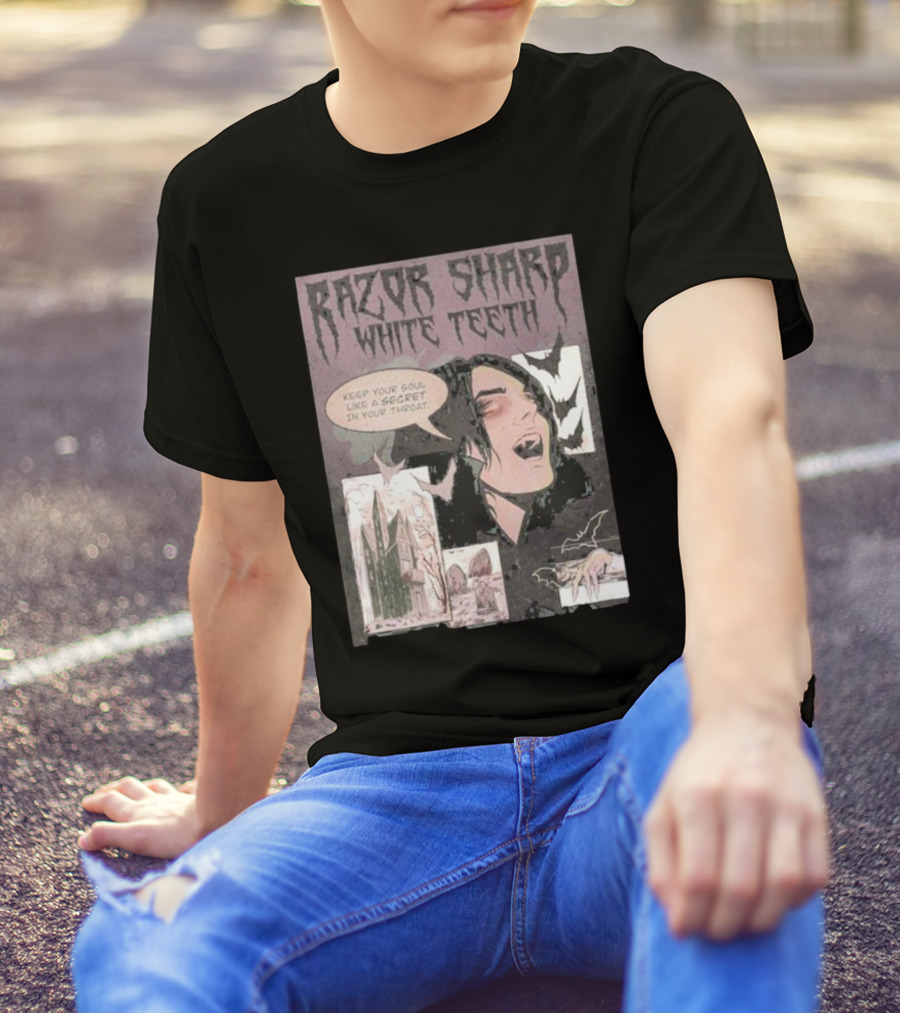 Razor Sharp White Teeth Keep Your Soul Like A Secret In Your Throat Vampires Comic Panel With Gothic T-Shirt