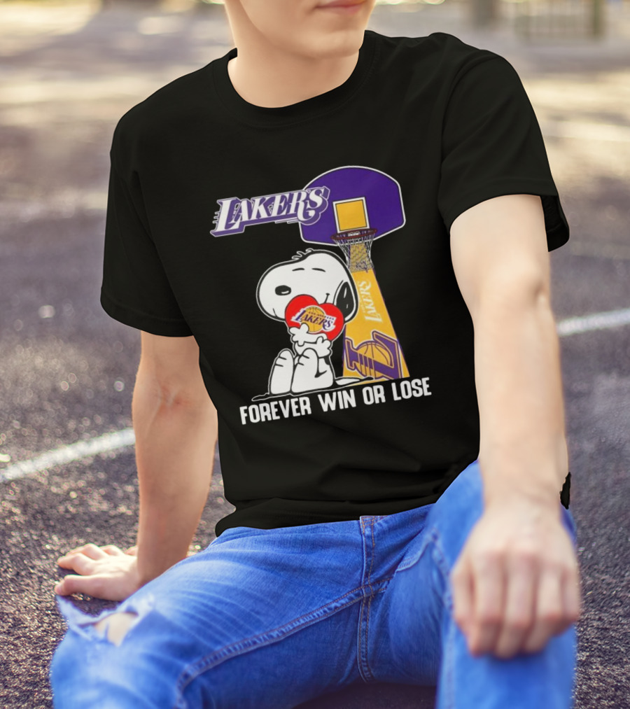 Lakers Forever Win Or Lose Snoopy Basketball Heart T-Shirt