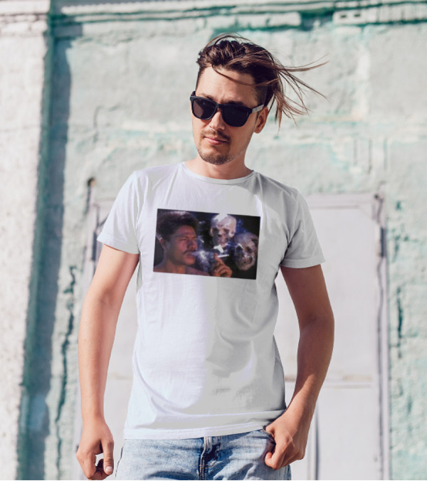 Cigarette Smoking With Spooky Skull Images And Man T-Shirt