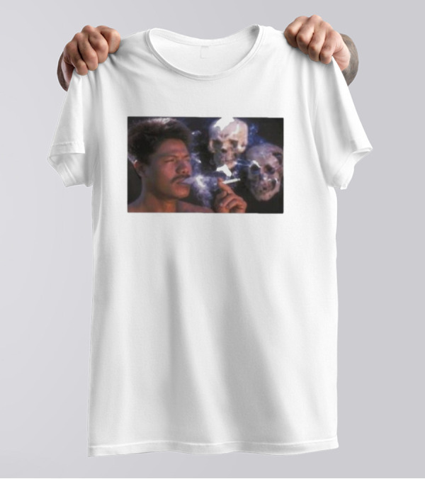 Cigarette Smoking With Spooky Skull Images And Man T-Shirt