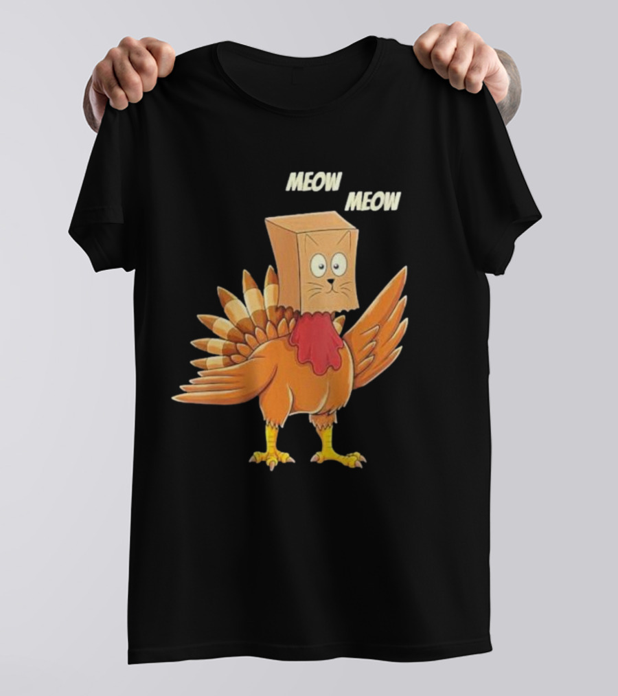 Thanksgiving Turkey Cat Meow Box Head T-Shirt