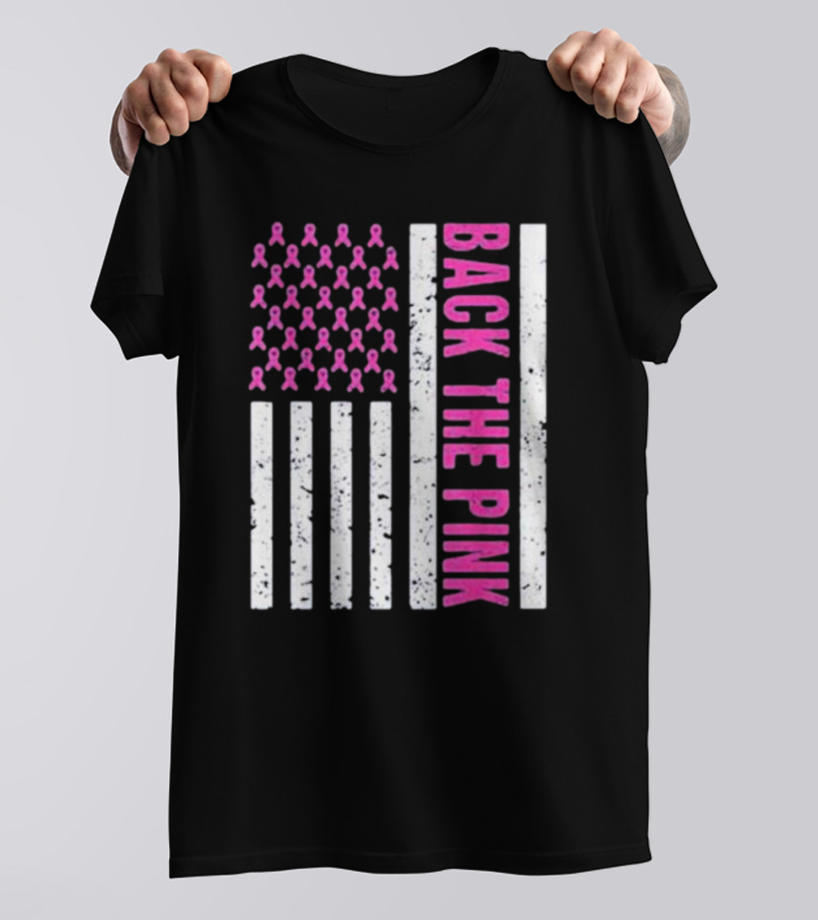 Back The Pink Breast Cancer Awareness American Flag Ribbons T-Shirt
