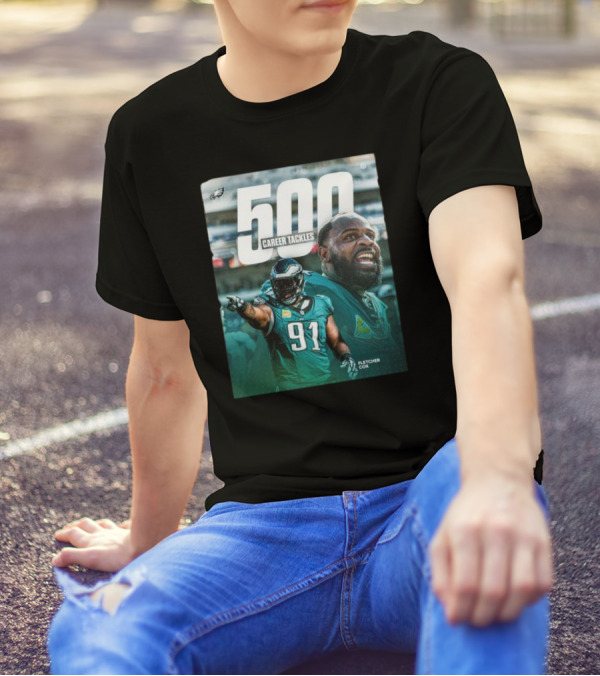 Philadelphia Eagles Fletcher Cox 500 Career Tackles Milestone Achievement T-Shirt