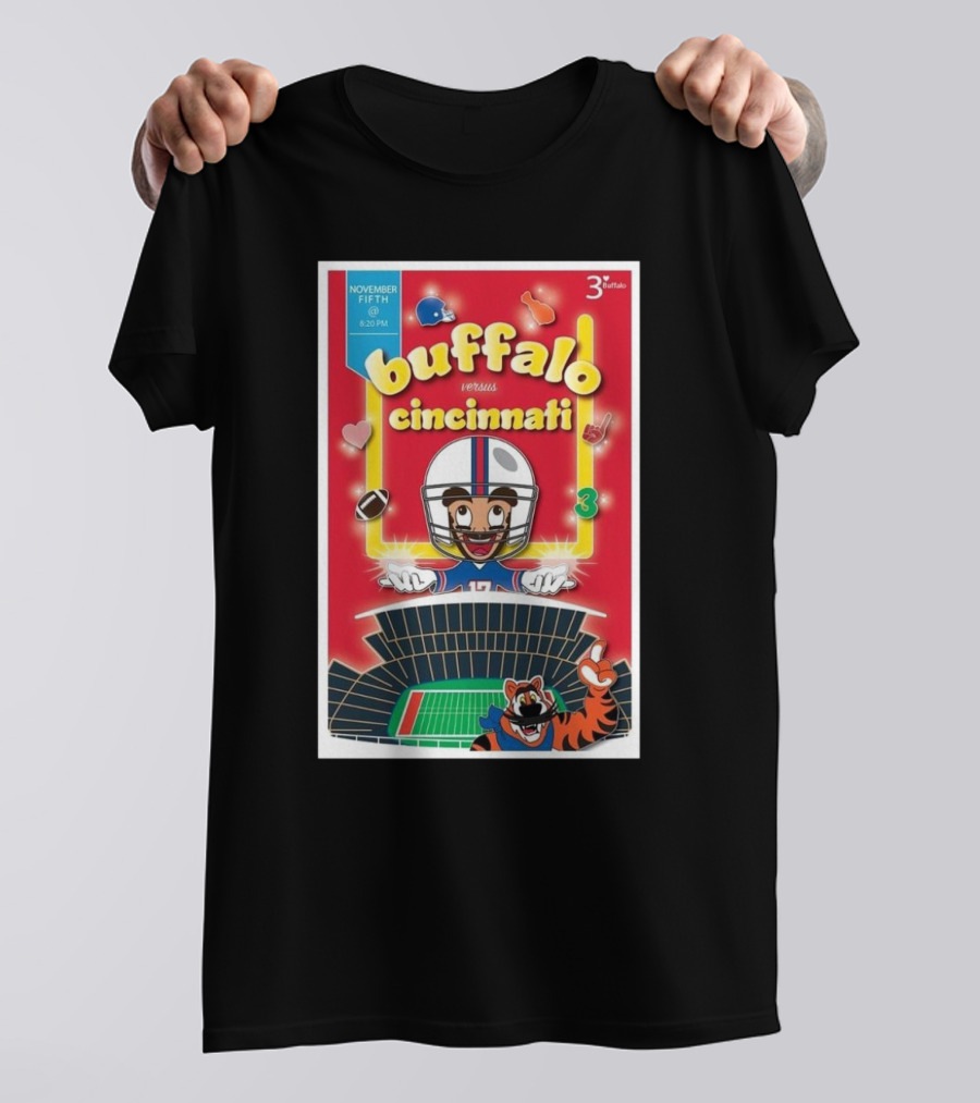 Buffalo Versus Cincinnati November Fifth Football Showdown 3:20 PM Stadium Mascots Clash T-Shirt