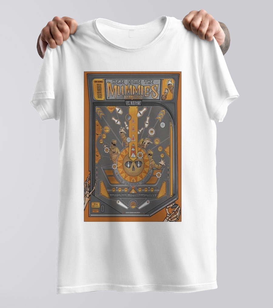 Here Come The Mummies Pinball Artwork Brooklyn Bowl Nashville Oct 31 T-Shirt