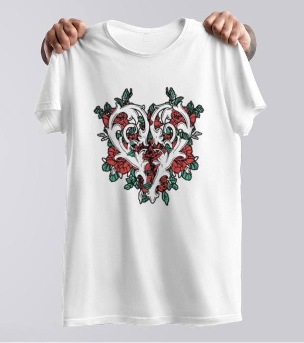 Ricky Olson Heart Floral Design Roses And Vines T-Shirt