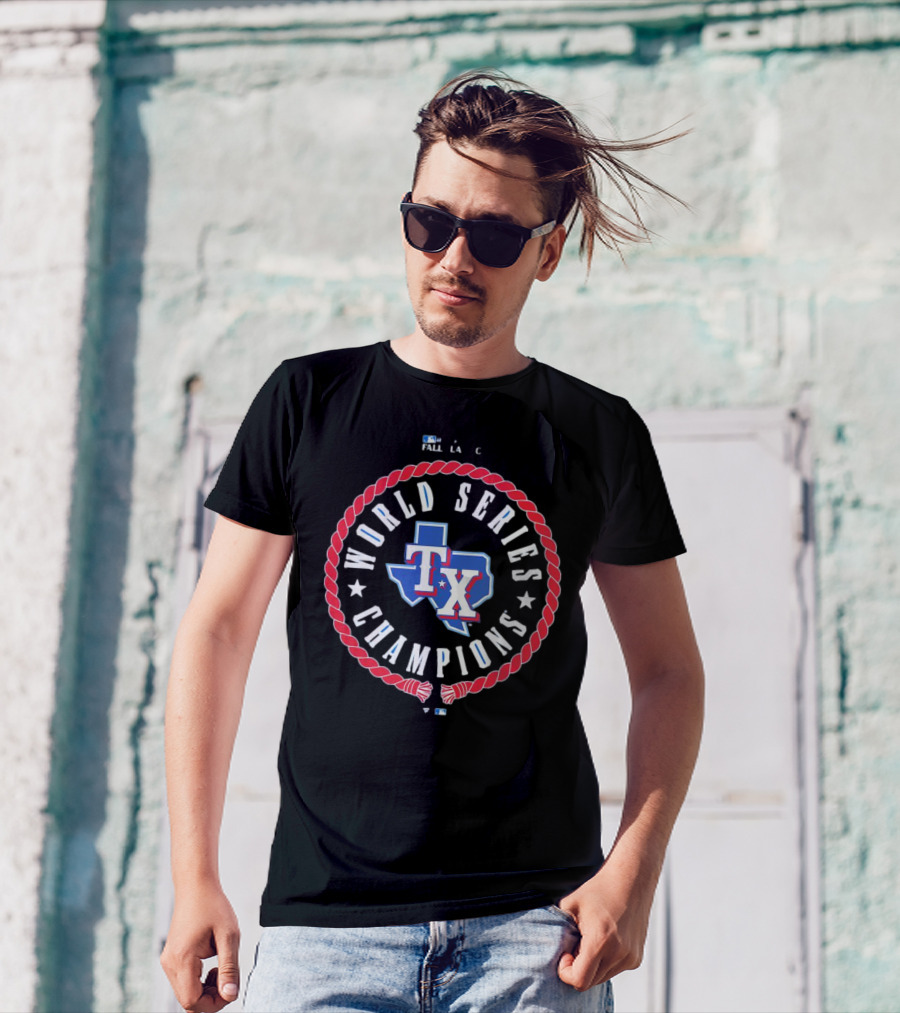 Texas Rangers World Series Champions TX Logo Rope Circle T-Shirt