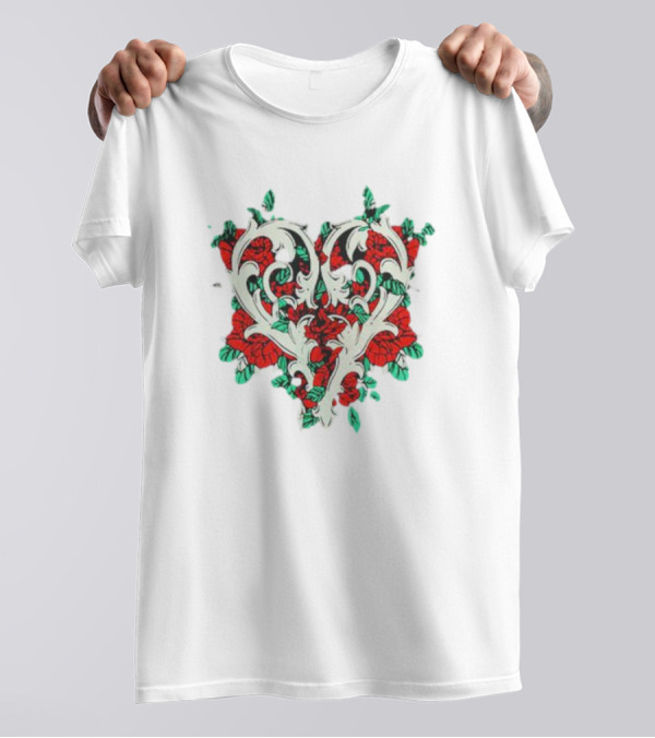 Ricky Olson Heart Floral Roses T-Shirt