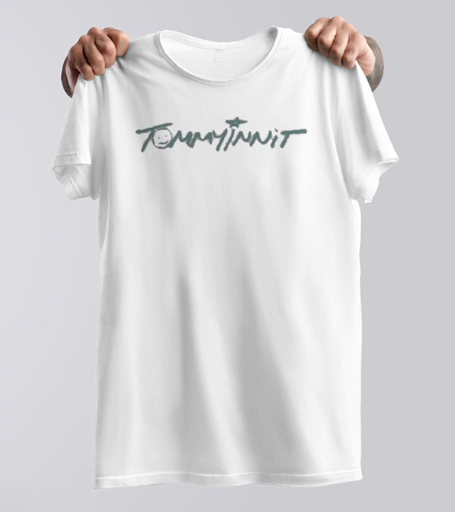 Tommyinnit Signature Light Green Star And Smiley Face Icon On Dark Grey T-Shirt