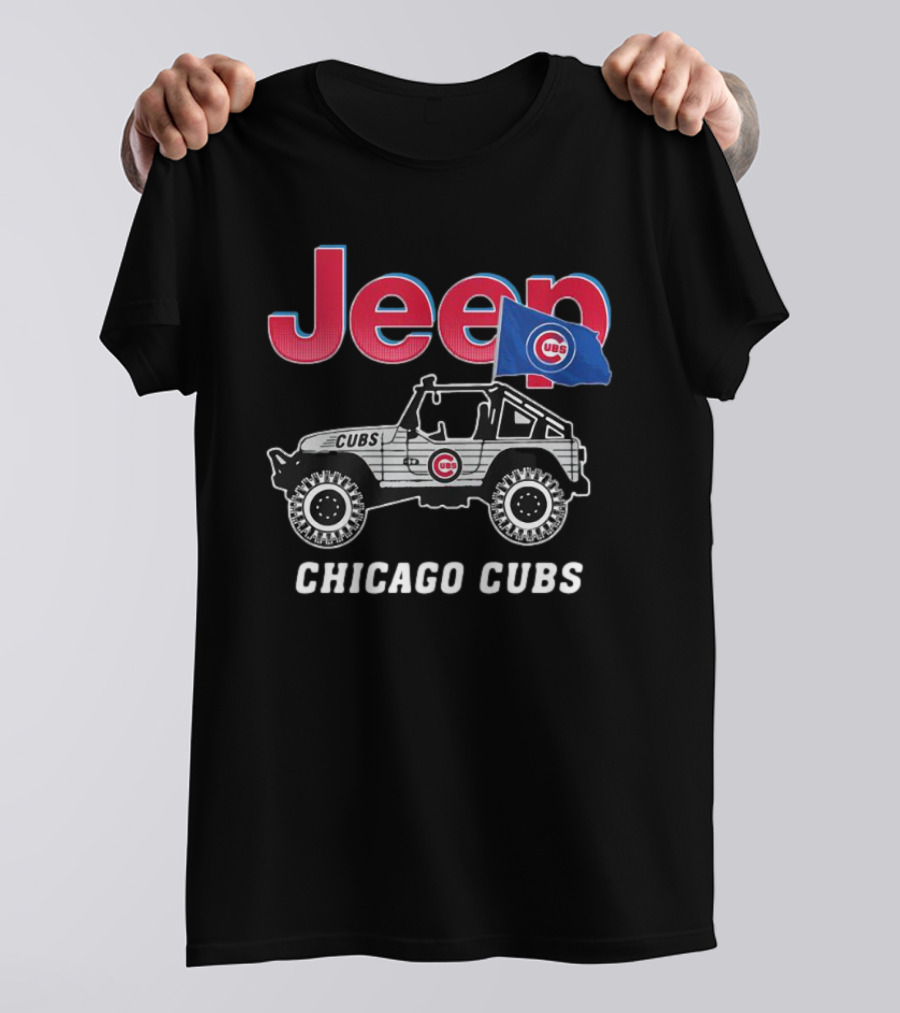 Jeep Chicago Cubs Logo With Jeep And Cubs Flag T-Shirt