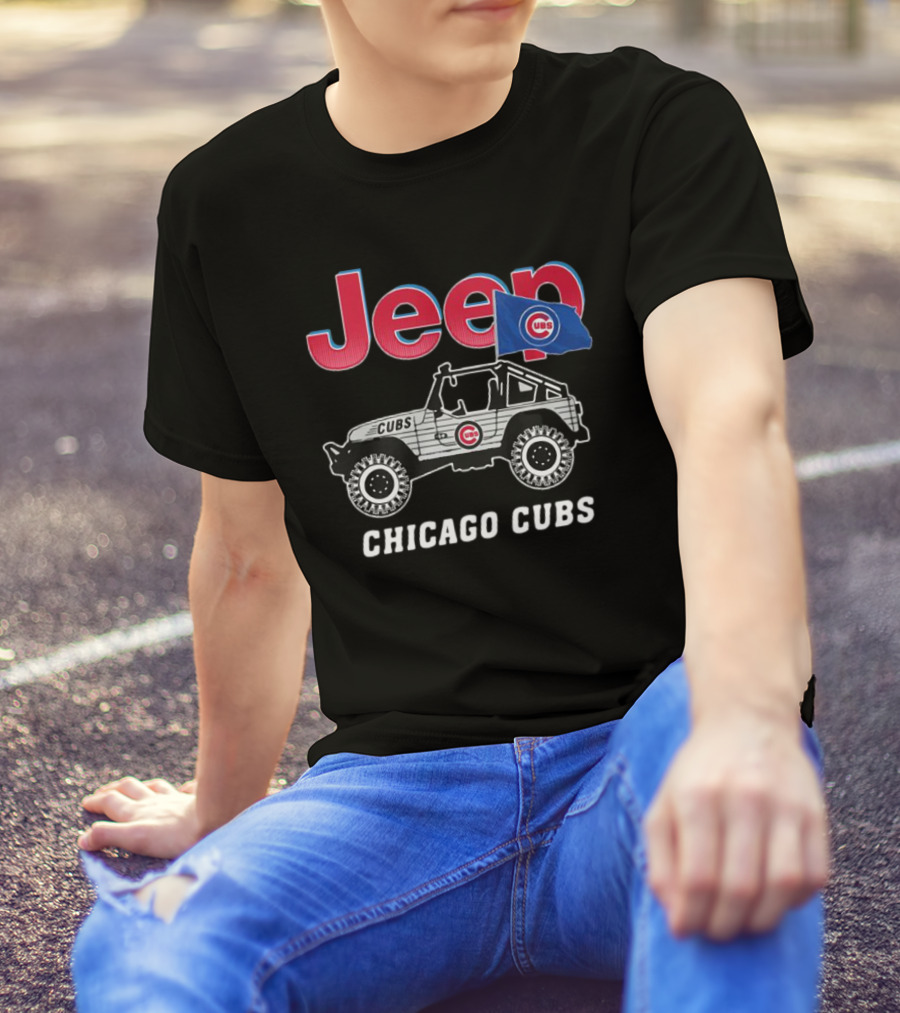 Jeep Chicago Cubs Logo With Jeep And Cubs Flag T-Shirt