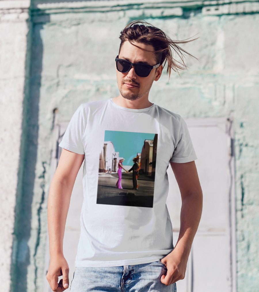Barbenheimer Picture Woman In Pink And Flaming Figure In Studio Setting T-Shirt