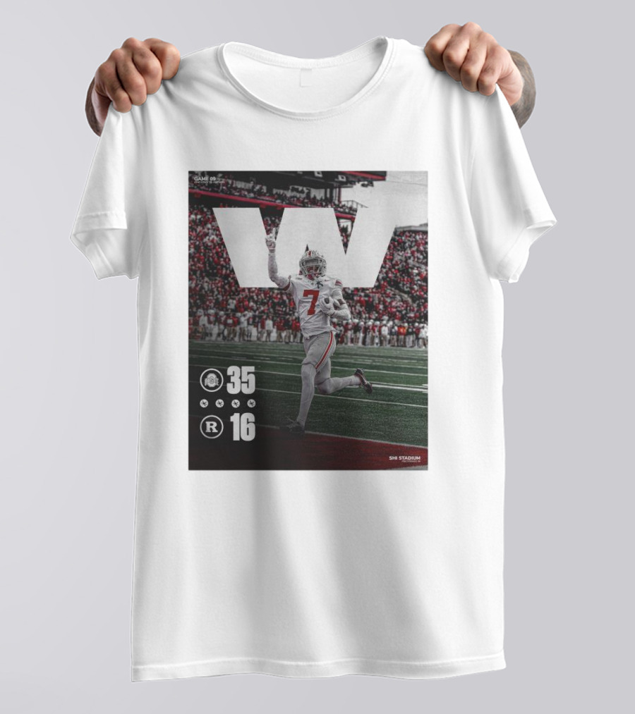 Ohio State 35-16 Rutgers Nov 4 SHI Stadium Victory Football T-Shirt