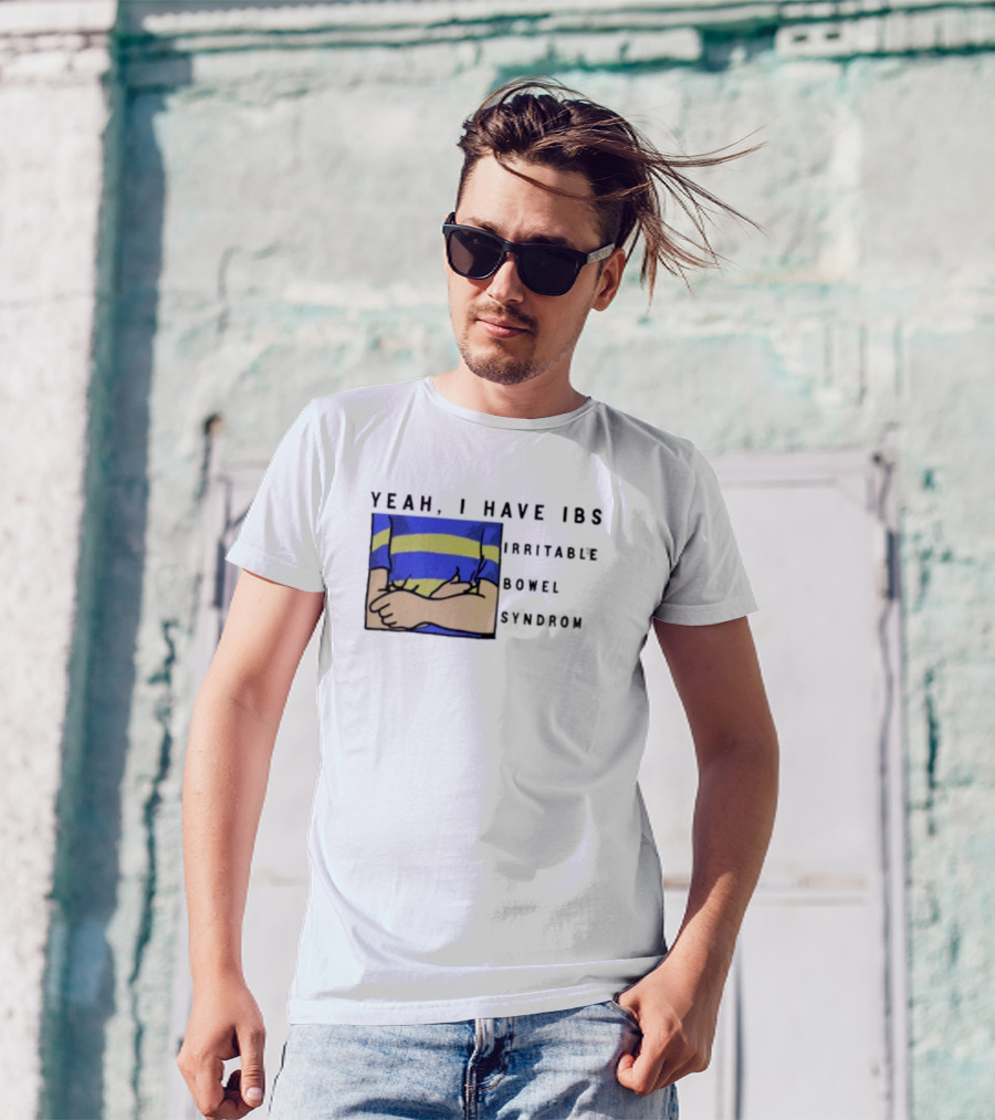 Yeah I Have IBS Irritable Bowel Syndrome Blue And Yellow Striped Shirt Holding Stomach T-Shirt