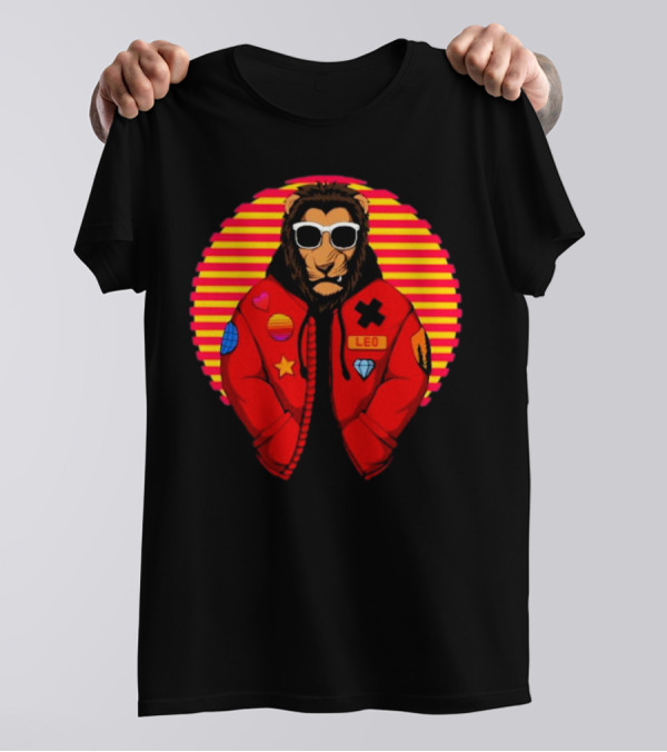 Captainsauce Merch Cool Lion Leo Jacket Retro Stripes T-Shirt