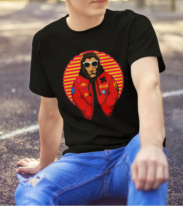 Captainsauce Merch Cool Lion Leo Jacket Retro Stripes T-Shirt