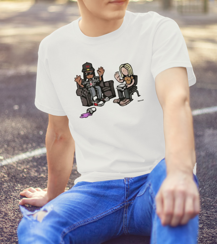 Cartoon Lil Wayne Interview Scene With Spilled Cup T-Shirt