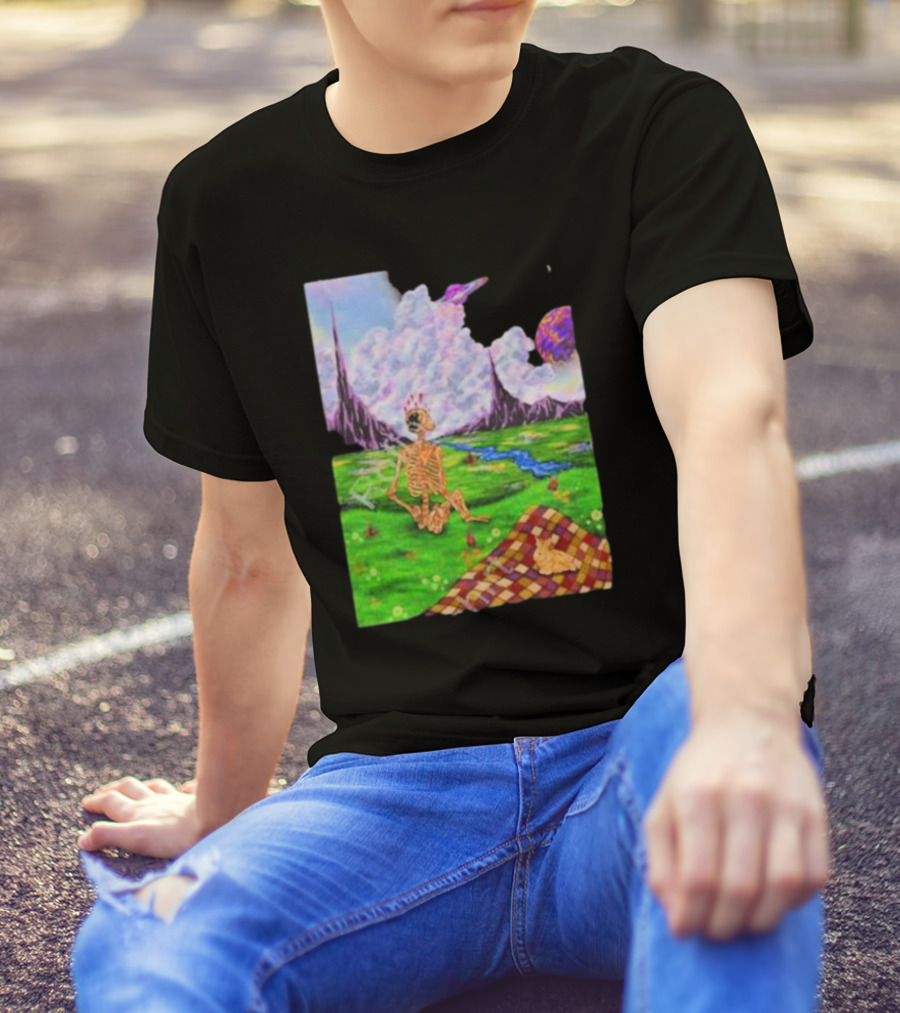 Soulosaint My Sanctuary Cosmic Landscape Skeleton Picnic Blanket T-Shirt
