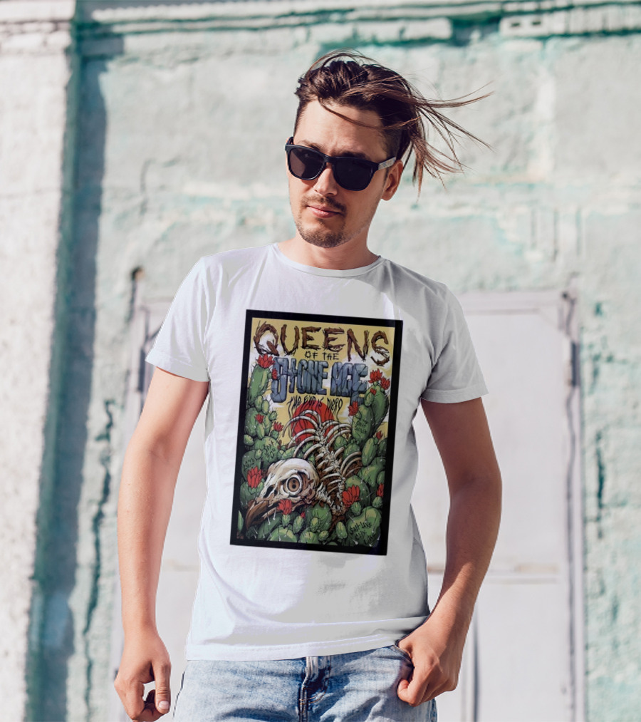 Queens Of The Stone Age The Evil Has Landed Tour Desert Cactus Skeleton T-Shirt