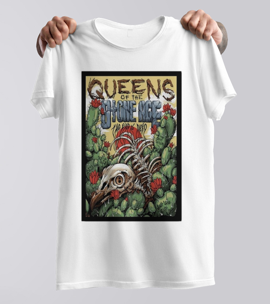 Queens Of The Stone Age The Evil Has Landed Tour Desert Cactus Skeleton T-Shirt