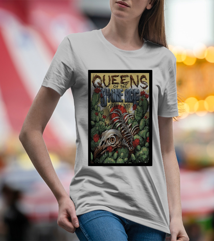 Queens Of The Stone Age The Evil Has Landed Tour Desert Cactus Skeleton T-Shirt
