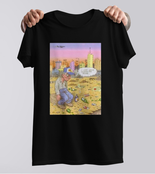 I Just Kinda Go With The Flow Urban Landscape Street Scene Garbage Surreal Art Airplane City Skyline T-Shirt