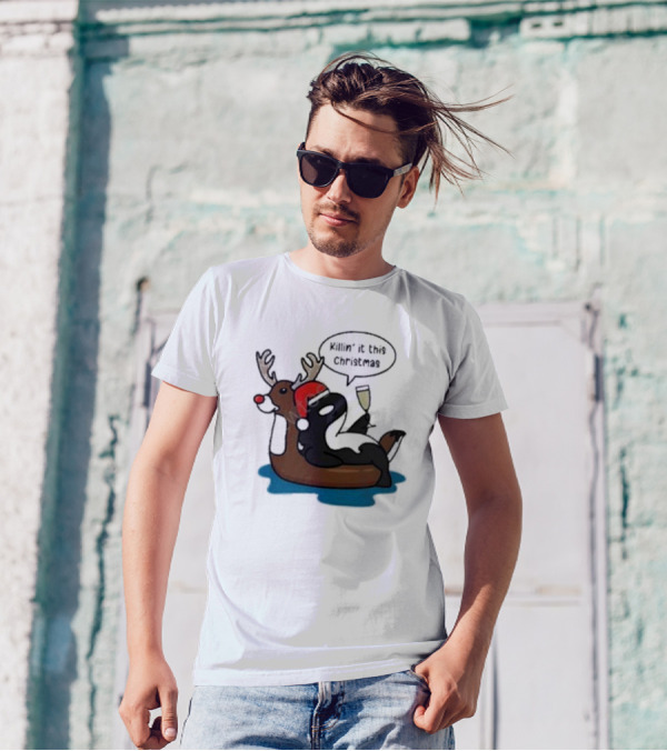 Killin' It This Christmas Dolphin Orca Reindeer T-Shirt