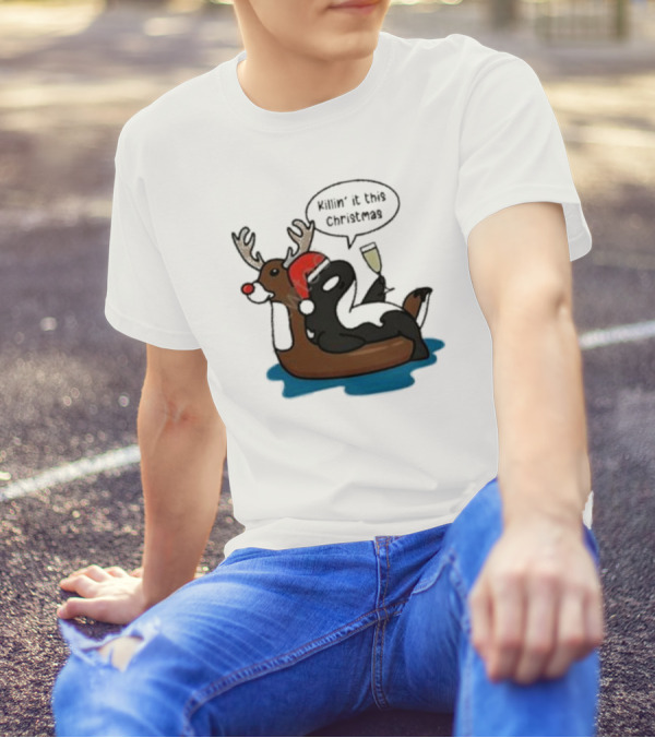 Killin' It This Christmas Dolphin Orca Reindeer T-Shirt