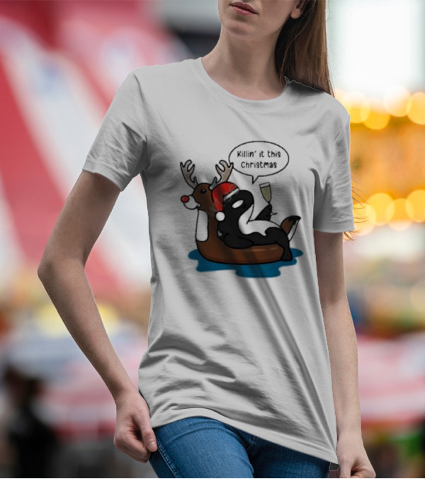 Killin' It This Christmas Dolphin Orca Reindeer T-Shirt